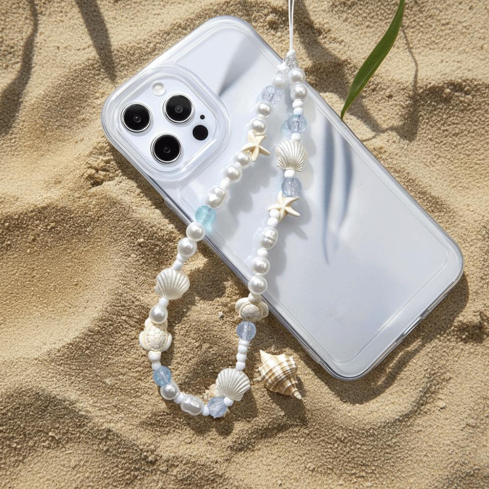 Fashion Charm Phone Strap Cute Luxury Beaded Phone Chain White Star Pearl Hanging Rope Pendant Keychain Phone Accessories