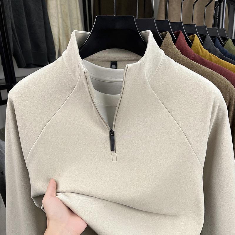 Men's Double-Sided Fleece Half-Zip Sweatshirt, Long-Sleeve, Warm Casual Base Layer for Autumn/Winter