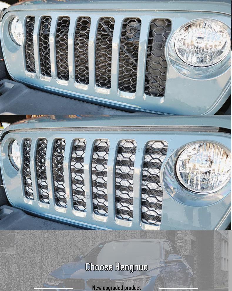 18-25 Jeep Wrangler JL JT Black & White American Flag Grille Insect Net