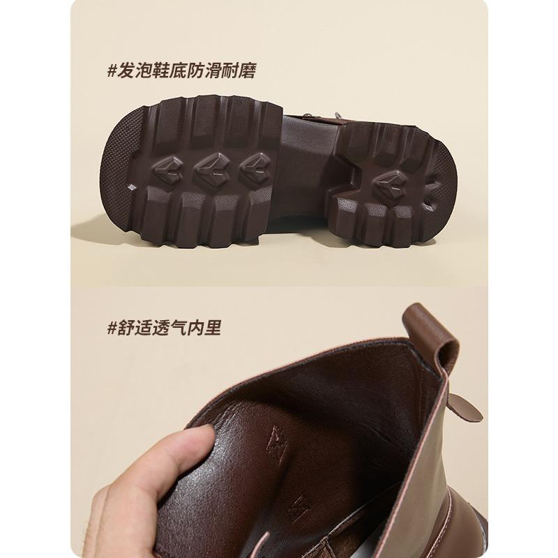 Brown Martin boots women's autumn and winter new inner heightening short boots retro medium boots Maillard