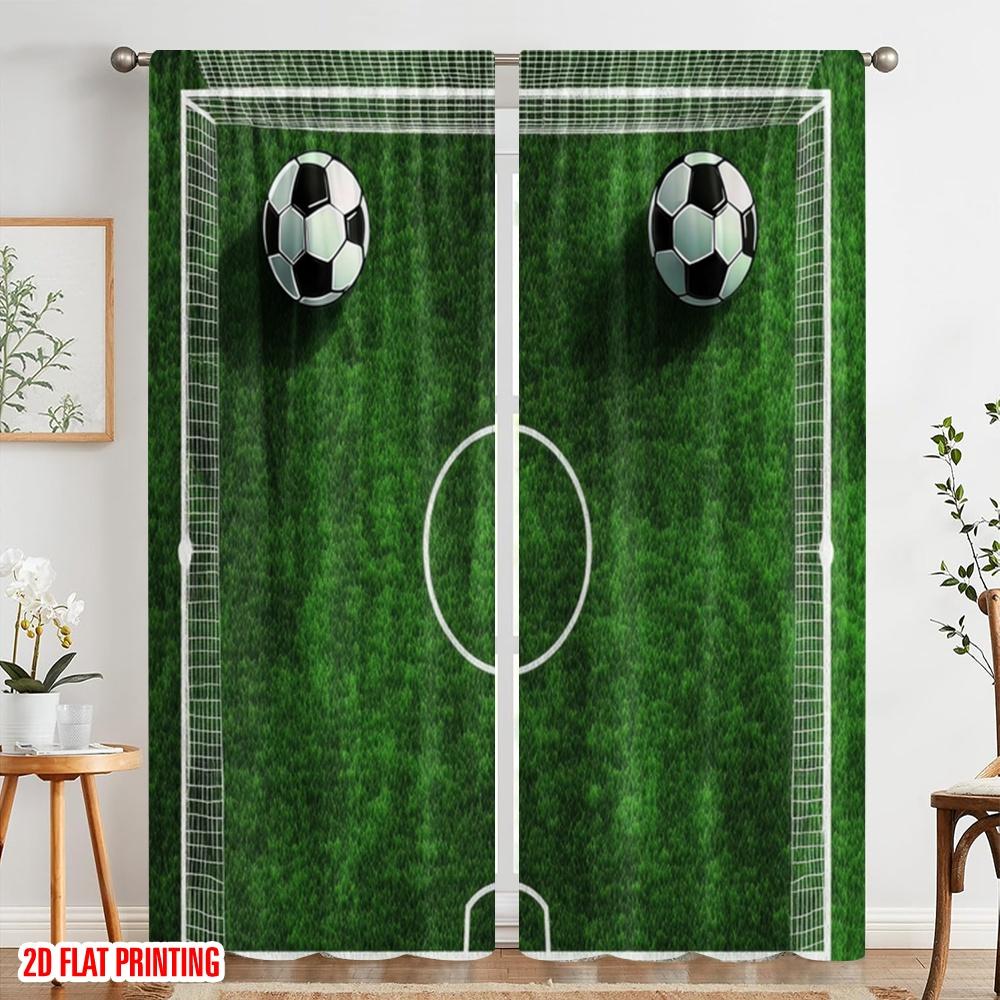 2 Stück, 2D-Flachdruck Vorhänge Fußball-Duell Vielseitig Langlebiges Polyester (ohne Stange) Ganzjährig perfekt für Schlafzimmer, Wohnzimmer