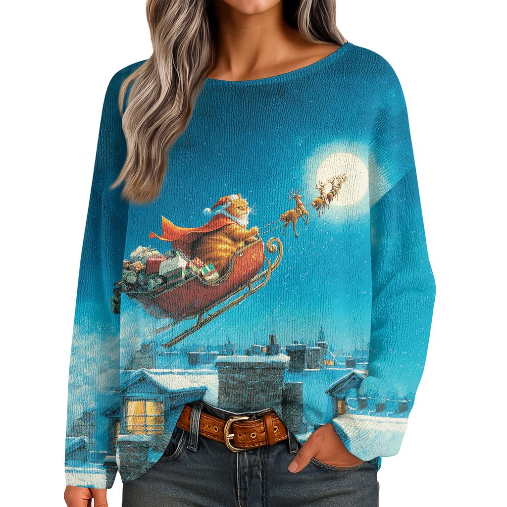 Womens  Fall Sweaters Long Sleeve Print Tops Pullover Sweaters Loose Dressy Casual Basic Clothes