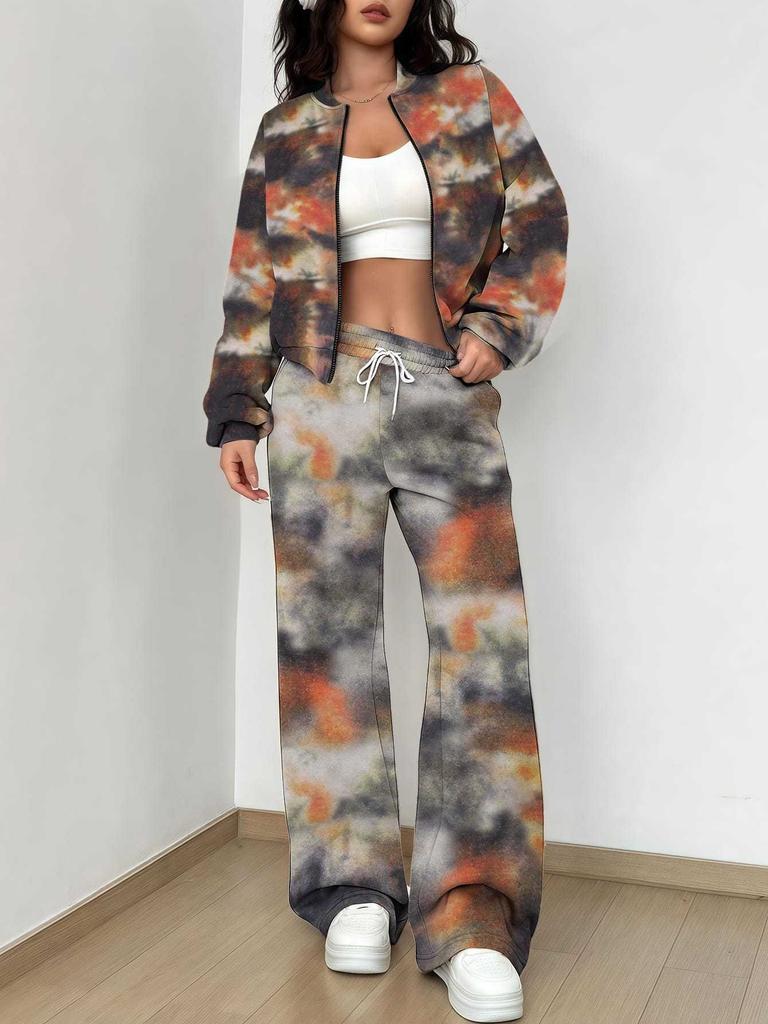 Gradual Change Autumn and Winter New European and American Women's Clothing Tie-dye Printing Suit Women