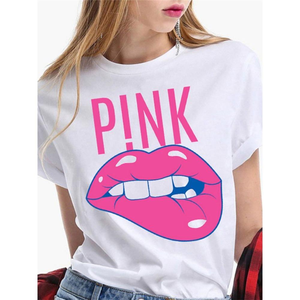 Fashion Sexy Red Lip Women T Shirt Funny Kiss Lips Print Ladies Casual Basis O-collar Short Sleeves Female Tops Tees