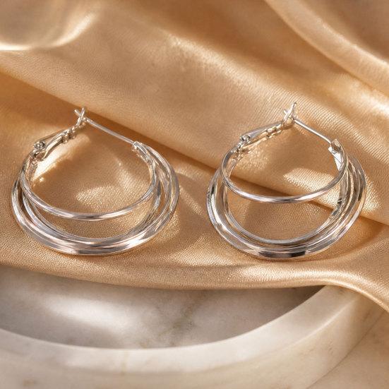 1 Pair Gold/Silver Hoop Earrings for Women, Chunky Triple Split Hoop Earrings, Multi Hoop Statement