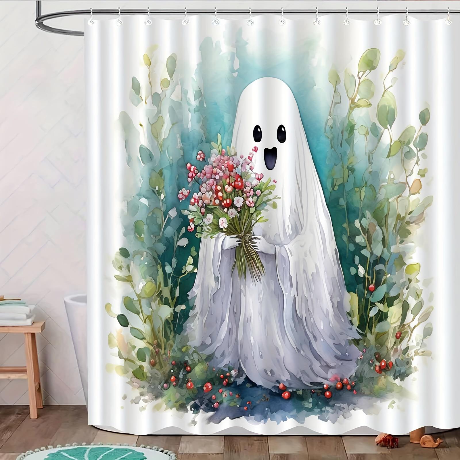 

Художественная ручная душевая шторка для ванны с цветами, Полиэстер, Машинная стирка, Причудливый цветочный дизайн, Крючки в комплекте W90xH180cm