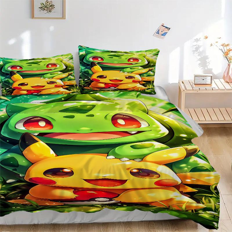 

3pcs Pikachu, Bulbasaur Bedding Set. Soft and Comfortable with No Core Included (1x Duvet Cover + 2x Pillow Covers) yy251010134 135x200cm