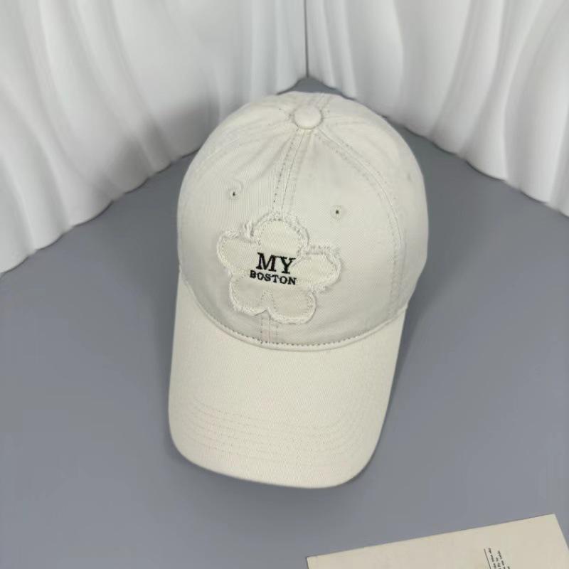 Korean Floral Embroidery Duckbill Cap - Women's Large Head Versatile Breathable Sunshade Hat