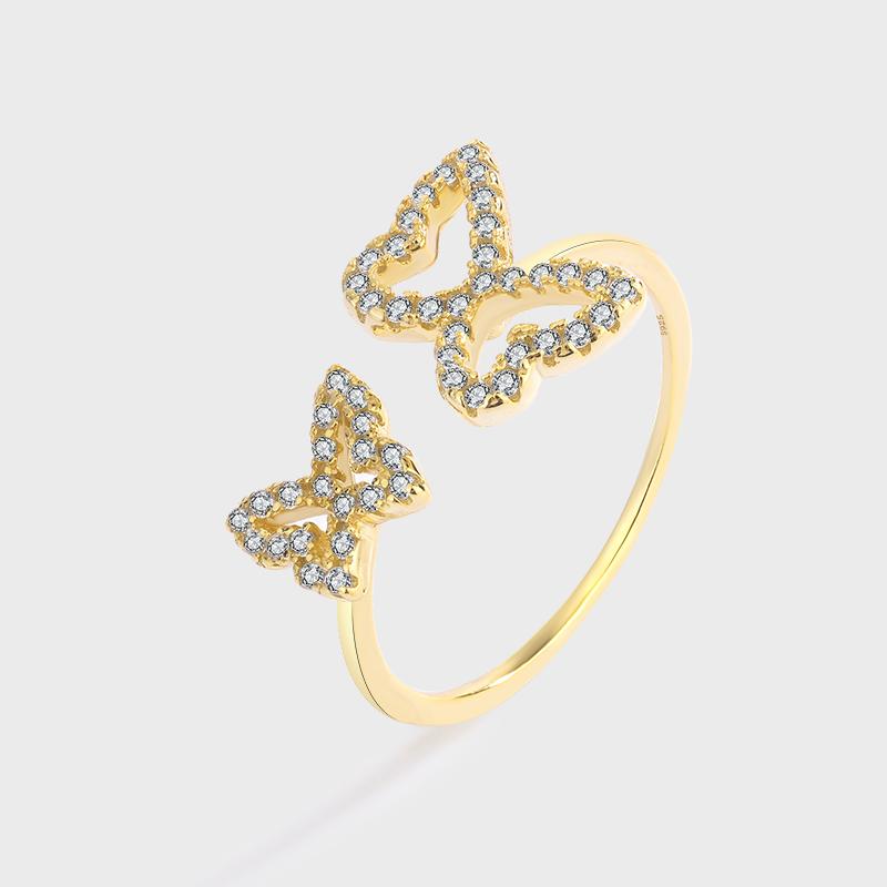 

Модные две бабочки, пара серебряных колец S925 для женщин, оригинальное натуральное серебро, подарок на день Святого Валентина, ювелирные изделия для вечеринок Resizable золотой