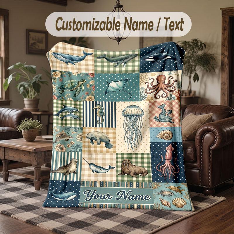 Mermaid Theme Throw Blanket Custom Name Text Personalized Blanket Soft Cozy Blanket for Home Sofa Bed