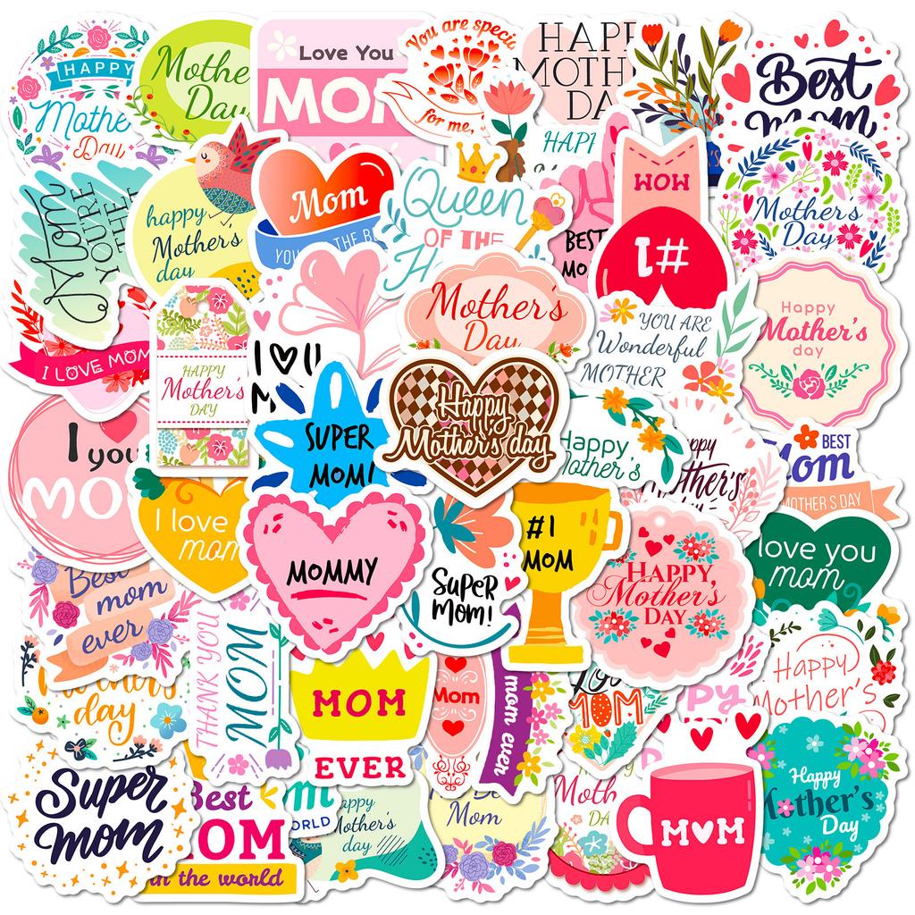 50 PCS Mother's Day Stickers - Pink Gratitude Decals for Gifts, Cups, DIY Crafts