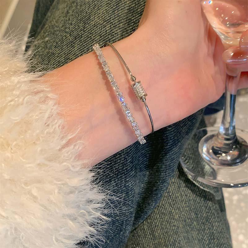 Zircon Double-layer Irregular Geometric Opening Bracelet Fashion Light Luxury Design Bracelet Exquisite Personality Jewelry