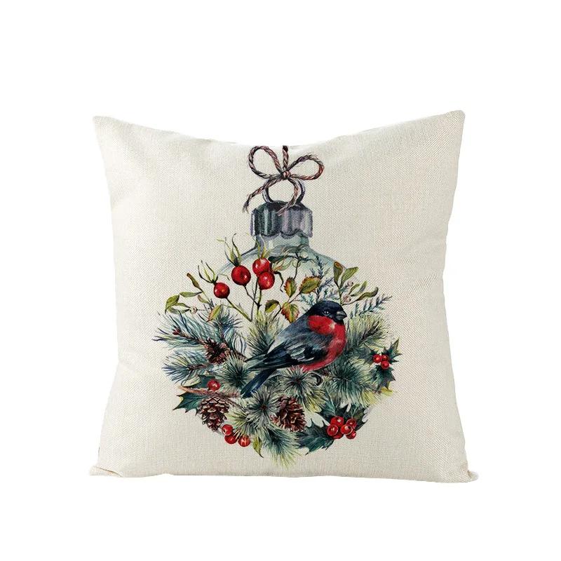 

Nordic New Christmas Pillowcase Watercolor Wreath Linen Cushion Cover Sofa Cushion Cover 9