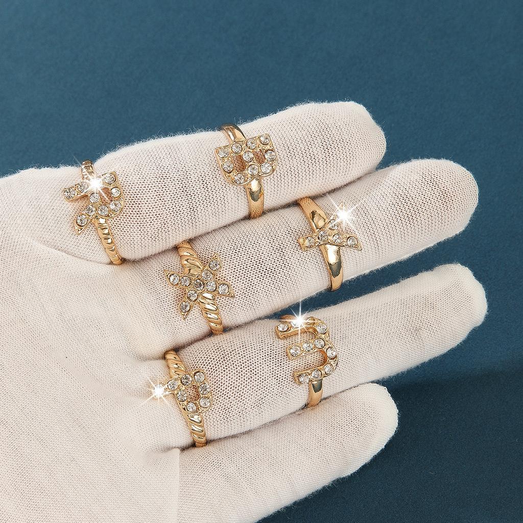 10Pcs Female adjustable zirconia ring with simple and elegant style, versatile ring, letter ring