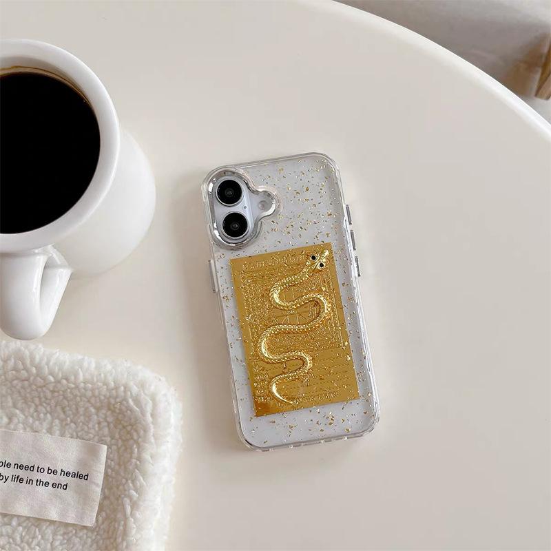 

For Apple 16pro Epoxy Phone Case 17promax New Year Golden Snake 13 Fortune Gold Foil Ins Premium For iPhone 7/8/SE 2020
