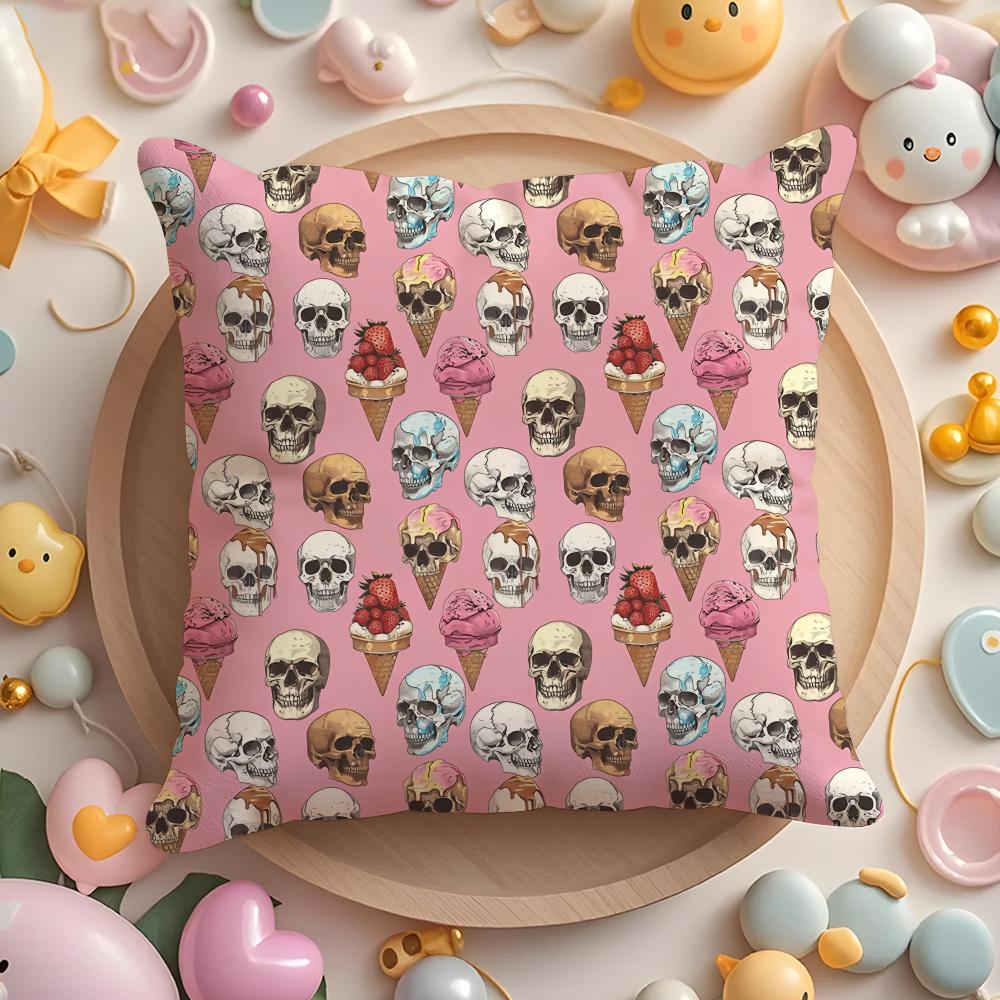 

Horror Skull Print Cushion Cover Short Plush DoubleSided Printing Home Machine Washable in Warm Winter Pillow Cover 40x40cm 16x16in