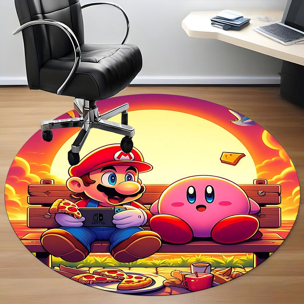 1pc Mario Kirby Office Round Area Rug, Indoor Mat Suitable For Office, Under Office Chairs Bedroom Living Room Home Decor, Room Deco