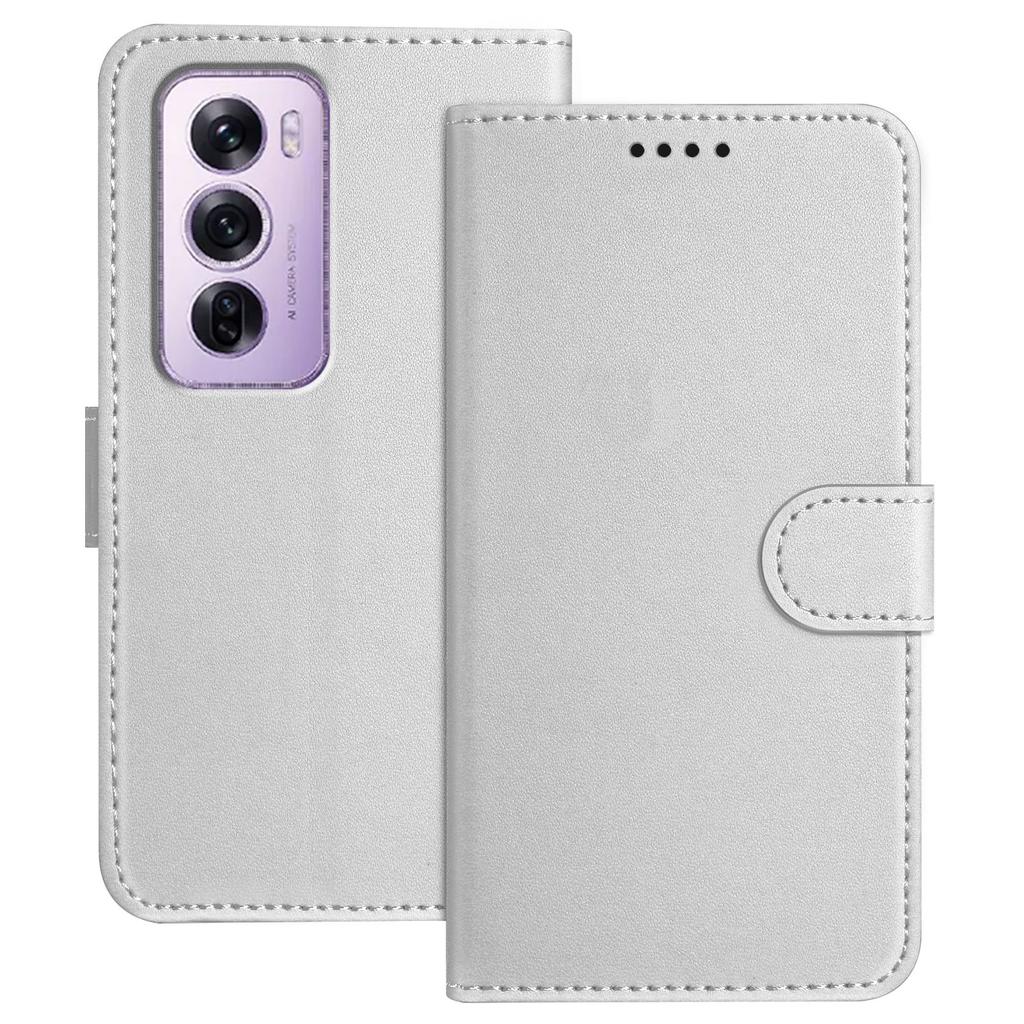 For Oppo Reno12 Pro 5G (Global) Leather Case Wallet Stand Solid Color Anti Drop Phone Cover