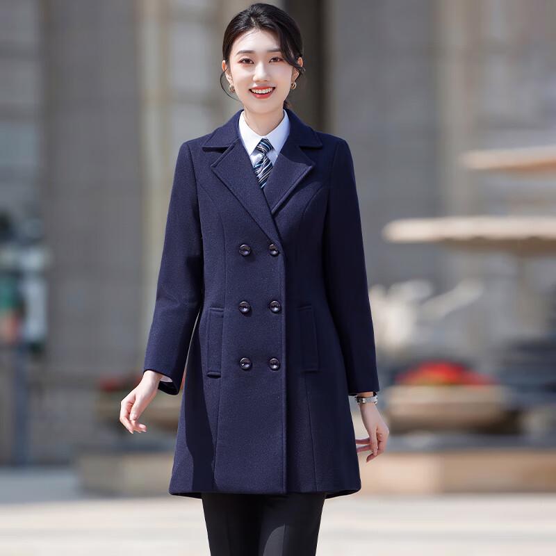 Women's Double-Breasted Wool Blend Mid-Length Coat