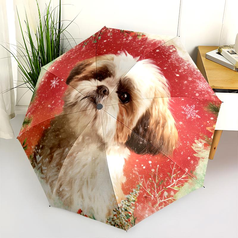 Shih Tzu Pattern, Automatic Folding Umbrella, Portable and Foldable Design, 8 Ribs, a Christmas or Birthday Gift.