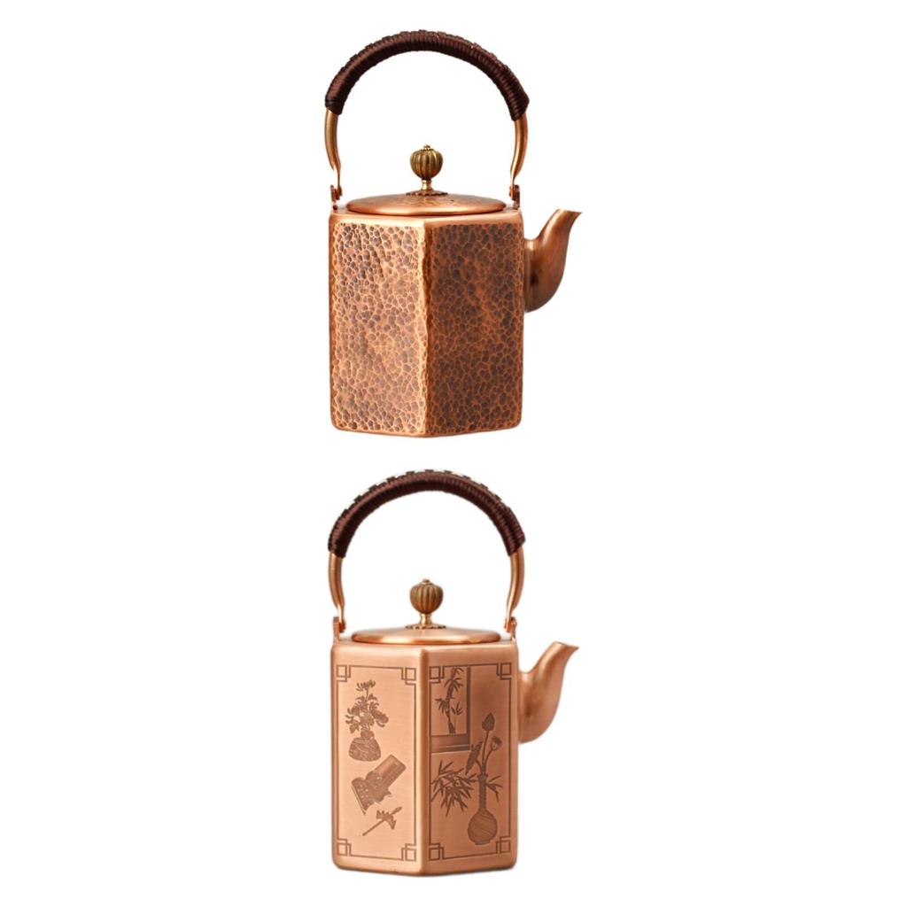 Copper Tea Kettle Hot Water Kettle 1.0L Handmade Tea Accessory Large Capacity Teaware Teapot for Picnic Household Party