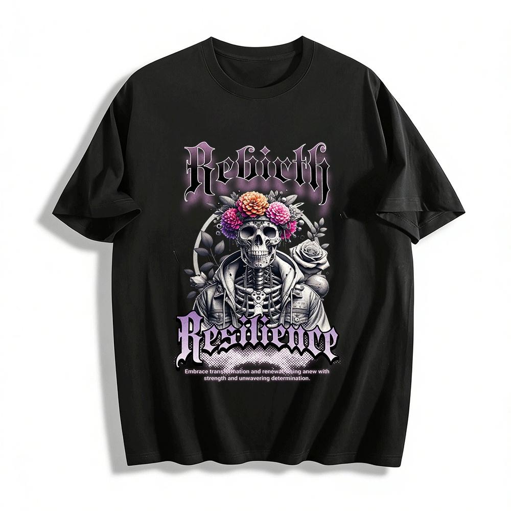 

Gothic Rebirth Skull Print Top Trendy Resilience Themed Casual Tee Pure cotton T-shirt XXS