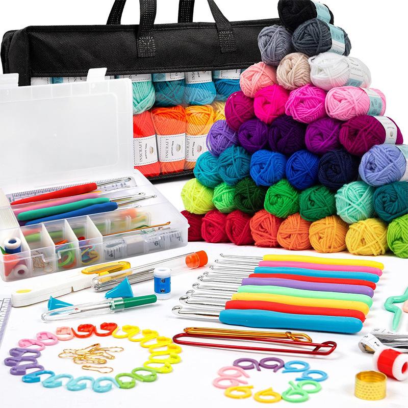 

Inscraft Crochet Yarn Kit for Beginners Adults & Kids, Includes 1650 Yards 40 Colors Acrylic Skeins, Hooks, Purple Bag etc, Make Amigurumi Z001