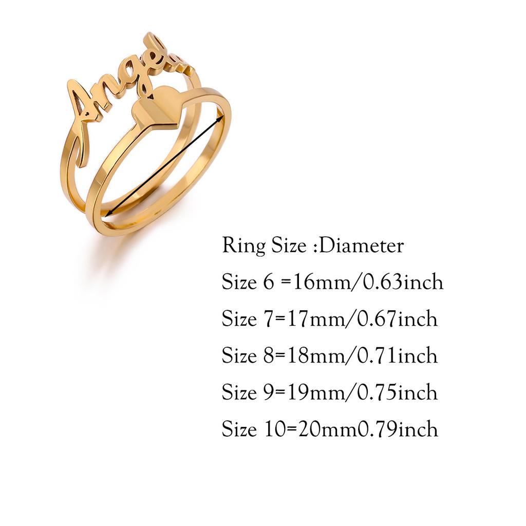 Custom Broad Surface Name Heart Rings Women Unisex Gold Color Personalization 6-10 Size Wedding Bride Jewelry Stainless Steel