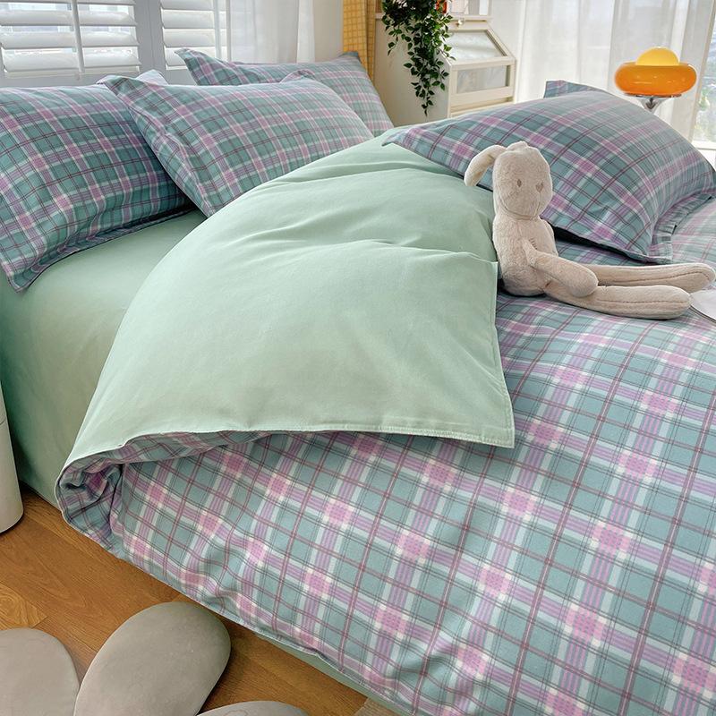 Plaid Striped Bed Sheet Quilt Cover Twill Thickened Quilt Cover Bedding Quilt Cover Three-piece Bed Sheet Set
