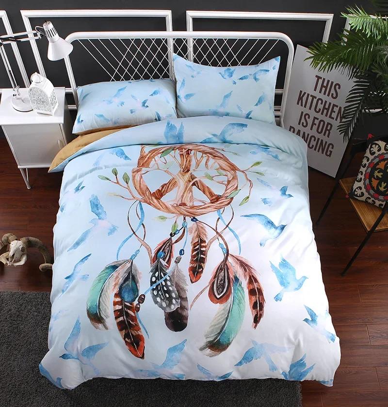 Single Double Bohemian Feather Duvet Cover Wiht Pillow Cases King Size Dream Catcher Bedding Sets Comforter Cover Set Boho 3D