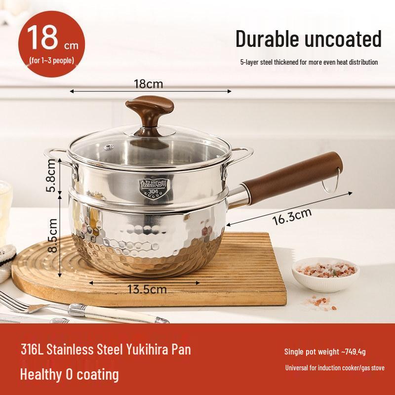 HANDUNYOU 316L Stainless Steel Non-stick Yukihira Pot