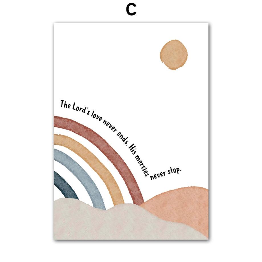 Hjärta Krona Regnbåge Christian Bible Nursery Nordiska affischer och tryck Väggkonst Canvasmålning Bilder Barnrum Kyrkandekoration