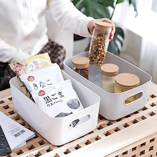 Storage Box 6-Piece Set Stackable Small Item Case Handles Soft Polypropylene Plastic Basket (White + Gray)