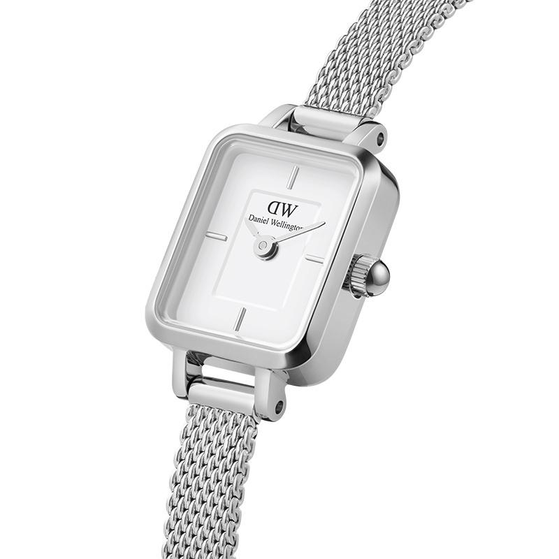 Daniel Wellington QUADRO Series Sugar Cube Watch Quartz Movement Stainless Steel Strap 18.2mm White Dial Women's Watch 30 Meters Waterproof DW00100726
