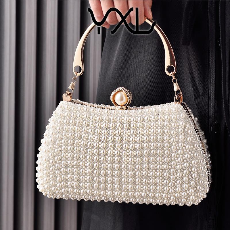

Elegant Pearl Embellished Formal Occasion Clutch Bag - For Socializing Versatile Fashion Soft Large Capacity Handbag белый