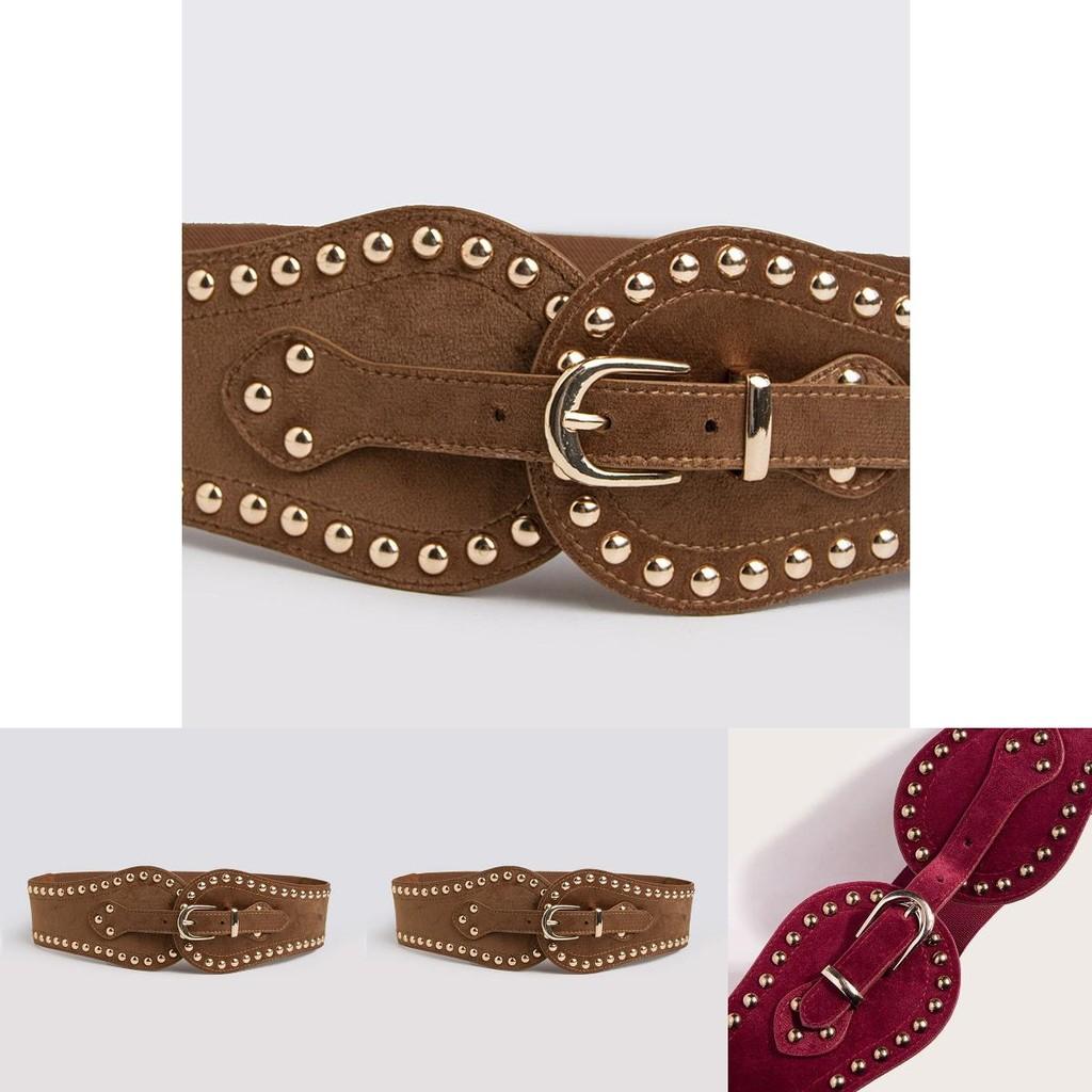 Waist Belt For Women Faux Leather With Studded Design Adjustable Wide Corset Style Fashion Accessory