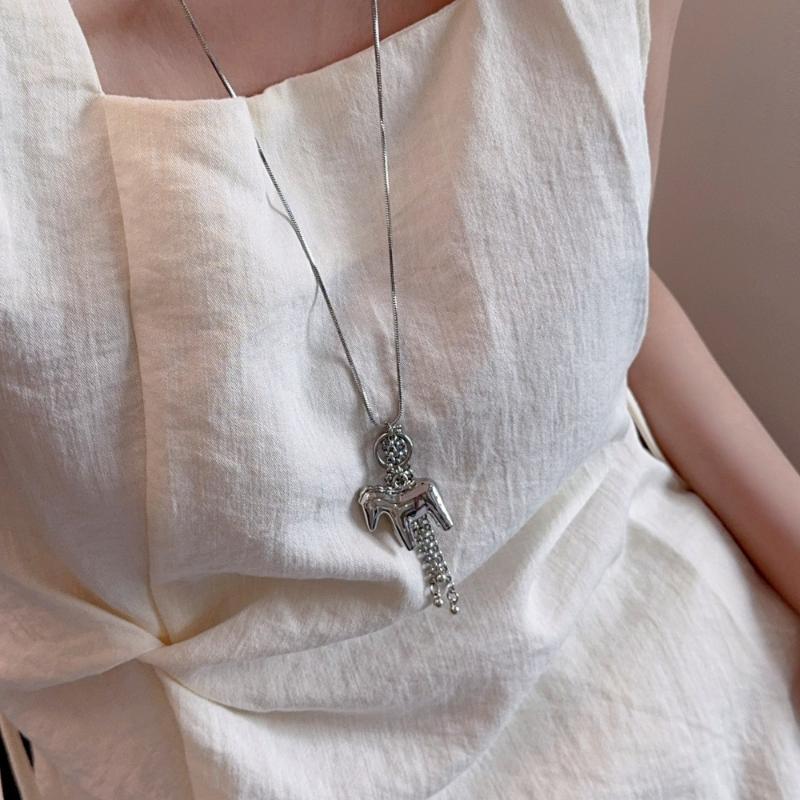 Metal Horse Pendant Necklace For Women Simple Adjustable Long Rope Sweater Chain  Versatile Accessories