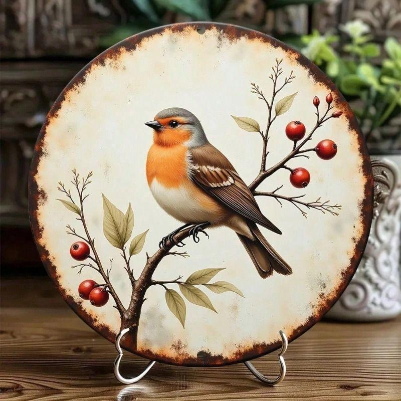Vintage Berry Metal Wall Sign 8x8 Inch Round Antique Aluminum Kitchen Decor