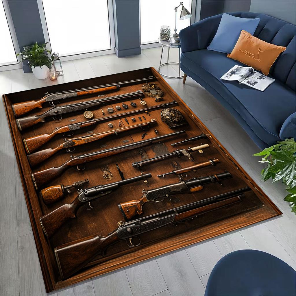 Holz Metall Waffenkoffer Boxx Militärausrüstung Moto Teppich für Schlafzimmer Wohnzimmer Sofa Zuhause Fußmatte Dekor, Kinder Spiel Rutschfeste Bodenmatte