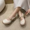 Mary Jane shoes spring summer Internet celebrity white high heels women French thick heel light mouth small leather shoes single shoes women