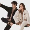 Thick Coral Fleece Jacquard Couple Cardigan Pajamas