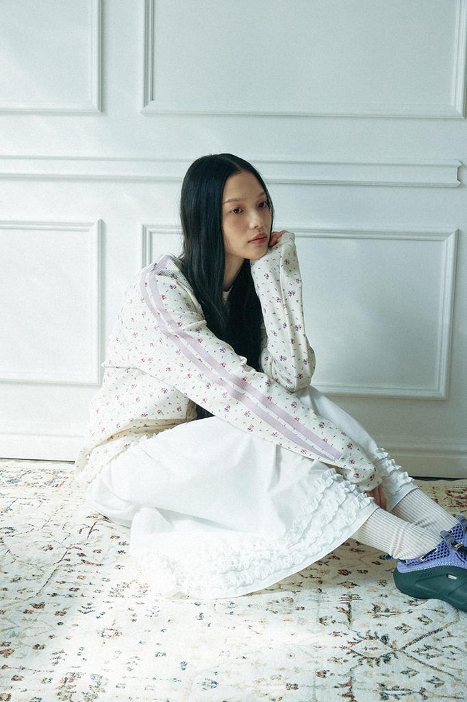 KOOKEESEE Waffle Lachlan Sleeve T-Shirt_Flower_Ivory