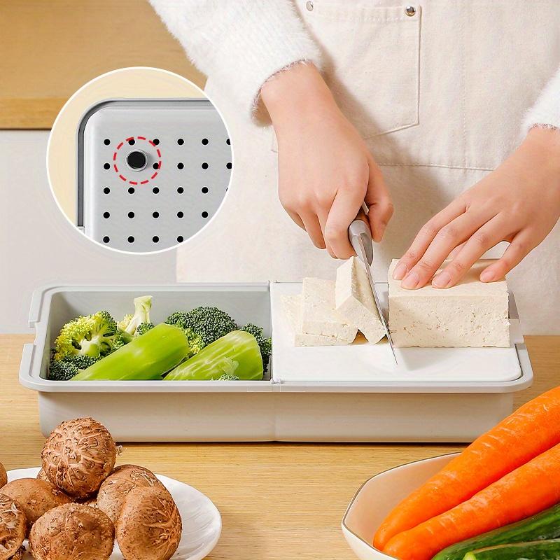 6 in 1 Multi Functional Kitchen Cutting Board with Stainless Steel Slicer, Draining Basket , BPA Free Plastic, Dishwasher Safe, Non-Slip Base