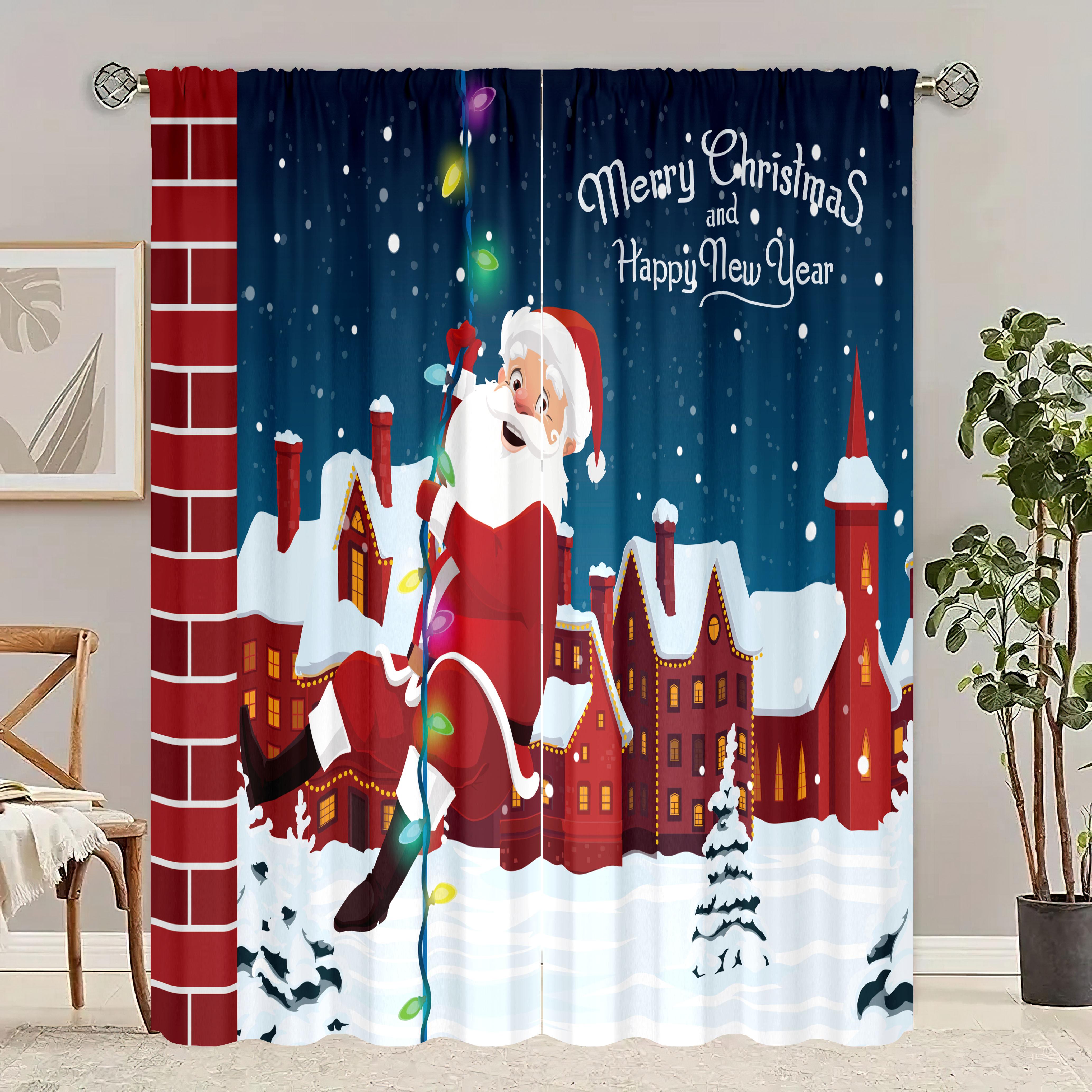 

2 шт. - Шторы с принтом в виде рождественского городка - Материал полиэстер - подходит для спальни, гостиной, кабинета 30inchx65inchx2Pcs красный