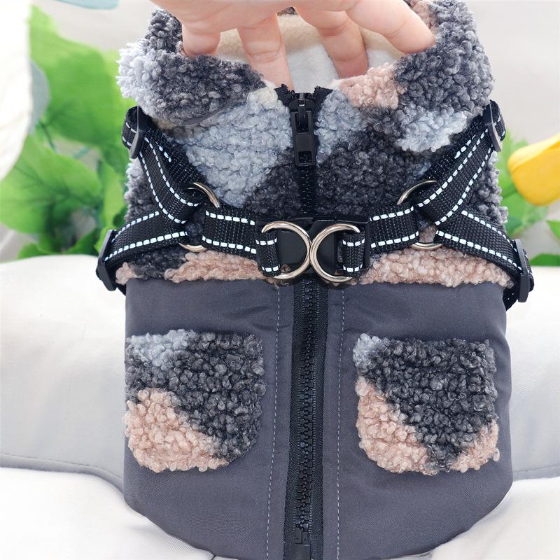 Pet cotton coat, dog clothes, Teddy vest, warm chest and back traction, winter panda cat Pomeranian VIP clothing