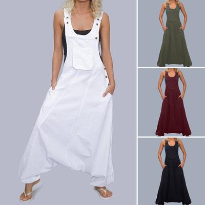 Vrouwen Jumpsuit Effen Kleur Knoppen Slijtvast Creatief Speciaal Los Type Mouwloos Diepe U-hals Individuele Vrouwen Romper Vrouwelijke Kleding