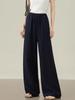 Women's Dark Blue Tencel Linen Anti-Wrinkle High Waist Wide Leg Pants - Summer Cool Thin Straight Leg Design