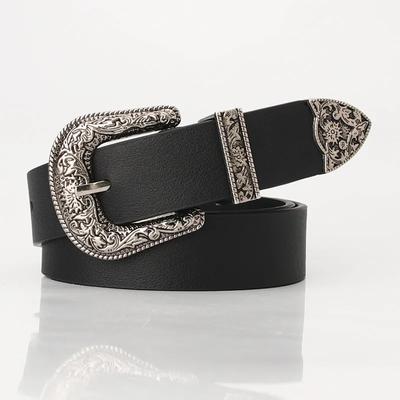 Retro Carve PU Pin Buckle Belt Women Fashion Black Silver Buckle Thin Belts Female Jeans Dress Waistband Brand Design 2025