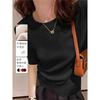 Women Round Neck Five‑Sleeve Knit Sweater Slim Fit Thin Base Layer Top French Commuter Autumn 2024