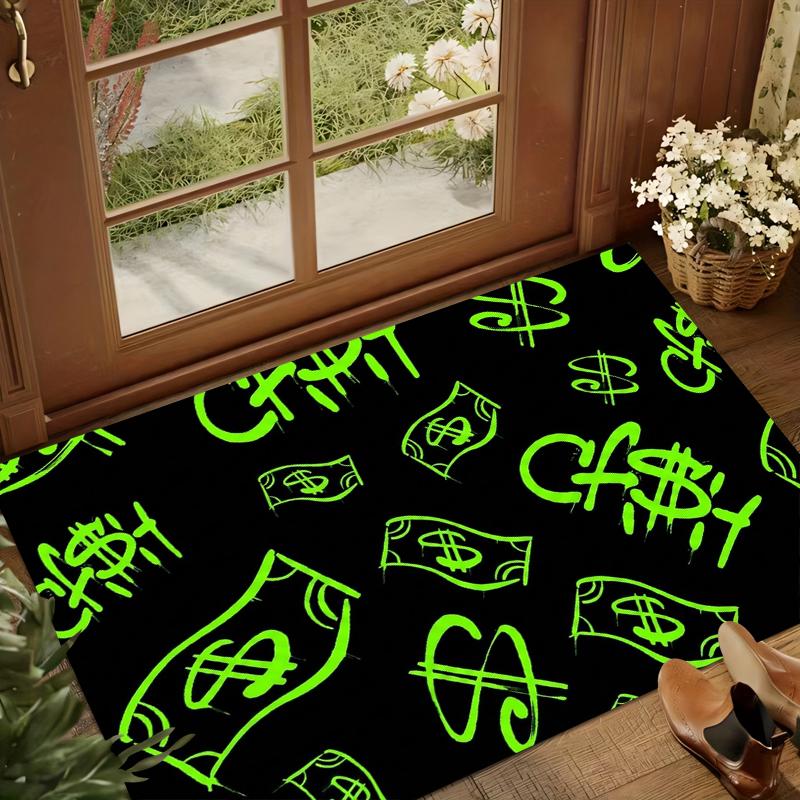 Dollar Sign Graffiti Area Rug Neon Green Street Art Money Design Distinctive Urban Simple Style Decor for Living Room & Bedroom